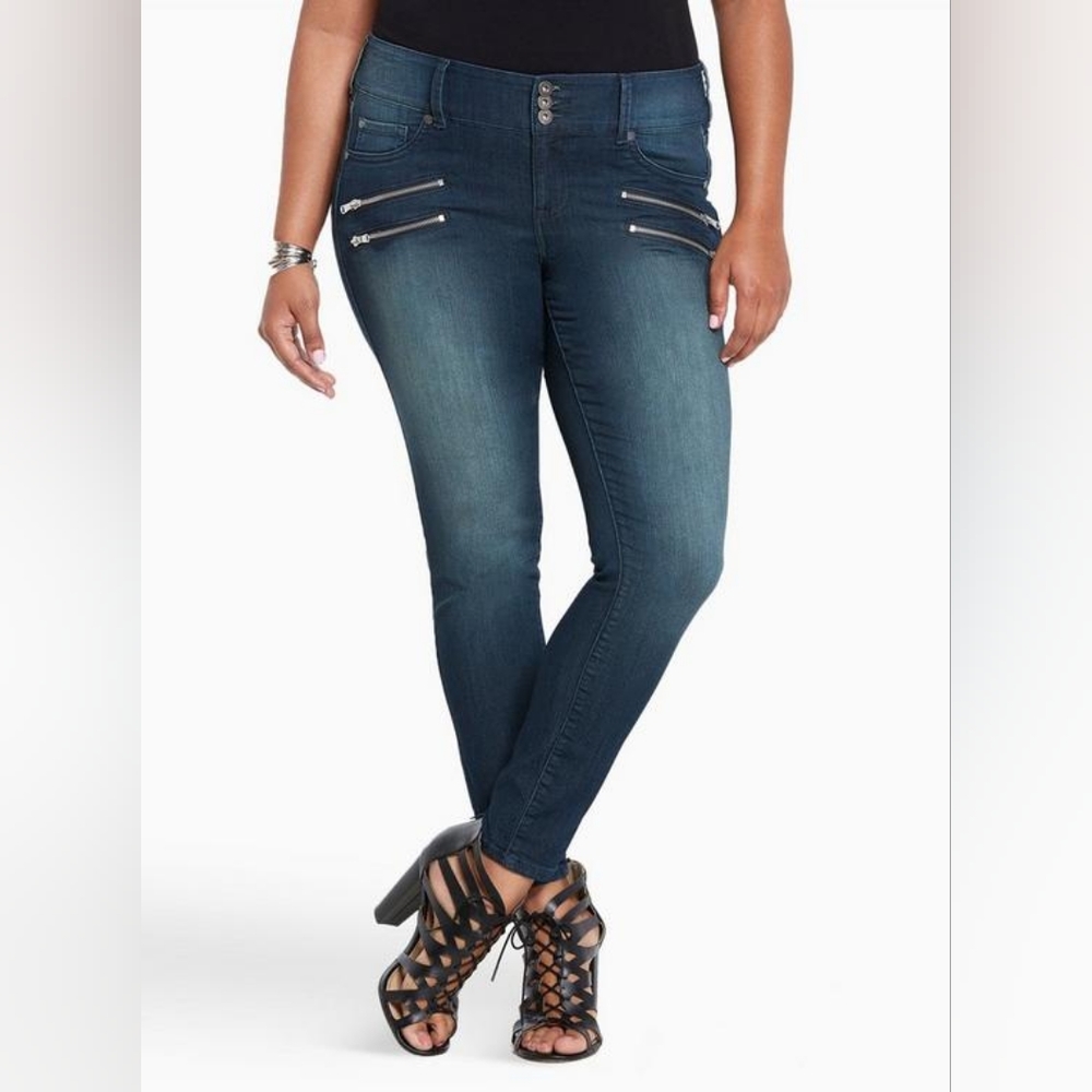 Torrid Multi Zip Light Wash Jeggings Light Denim Jeans with Faux Pockets VG 20